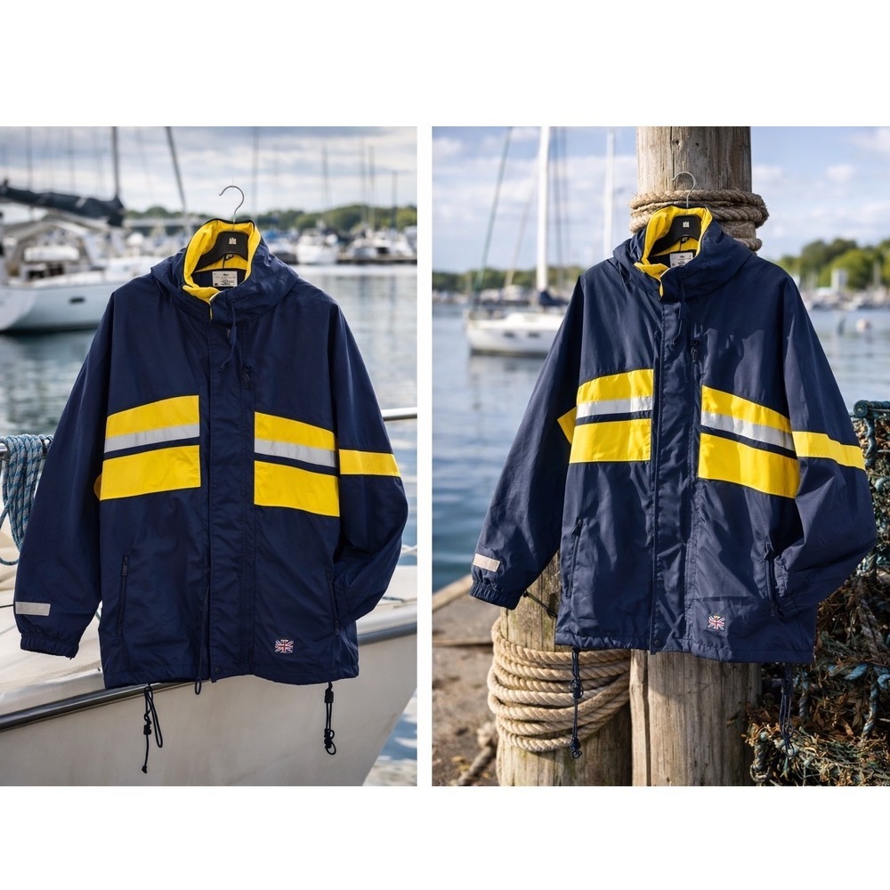 Navy Club Nautical Sailing Jacket Men L EU 52/54 Vintage Blue Yellow Windbreaker
